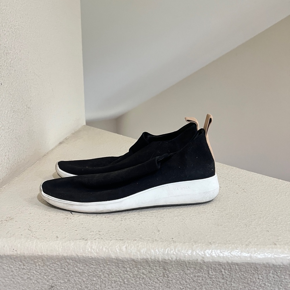 VIA SPIGA Womens Black Marlow Round Toe Wedge Slip On Leather Sneakers 9.5M